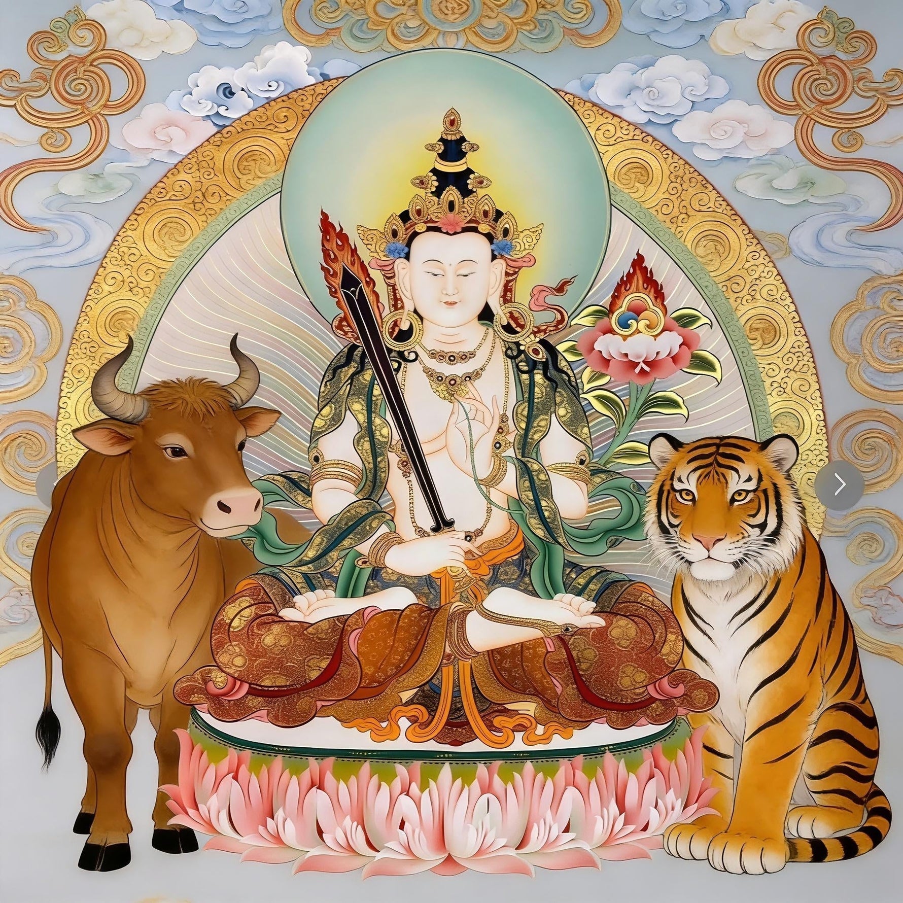 The Guardian Buddha of the Ox and Tiger Akashagarbha Bodhisattva