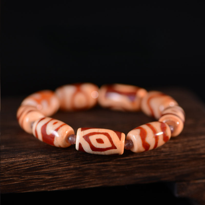 Tibetan Red and White Dzi Beads Old Agate Protection Bracelet with Random Totems