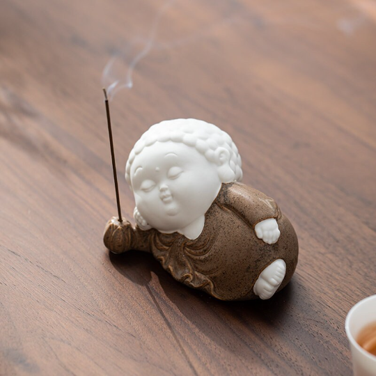 Laughing and Sleeping Buddha Incense Stick Holder