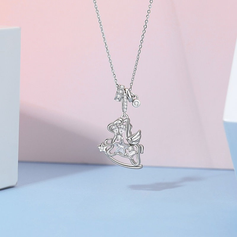 S925 Sterling Silver Small Flying Horse Necklace for Women – Boutique Design