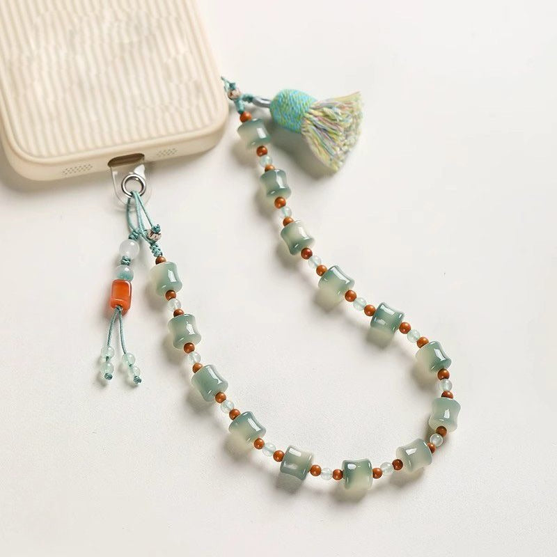 Cute Delicate Bamboo Bodhi Root Phone Charm Bracelet Wrist Strap