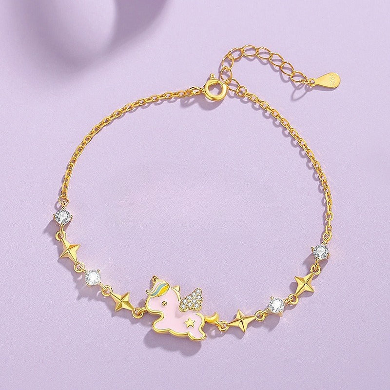 S925 Sterling Silver Rainbow Unicorn Women’s Bracelet – Holiday Gift for Christmas & New Year