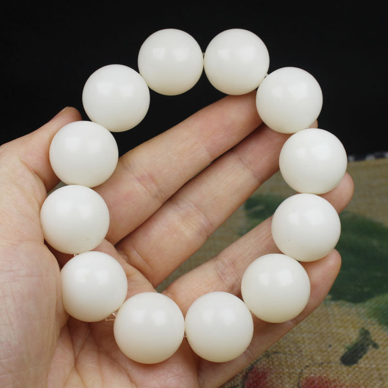 Natural White Bodhi Beads  Beads Large White Round Bead Bracelet