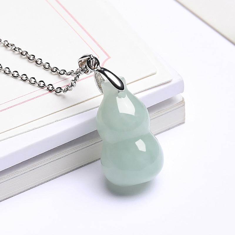 Natural Burmese A-Grade Jadeite Gourd Pendant – Genuine Jade Feng Shui Talisman with Red Cord or Silver Chain