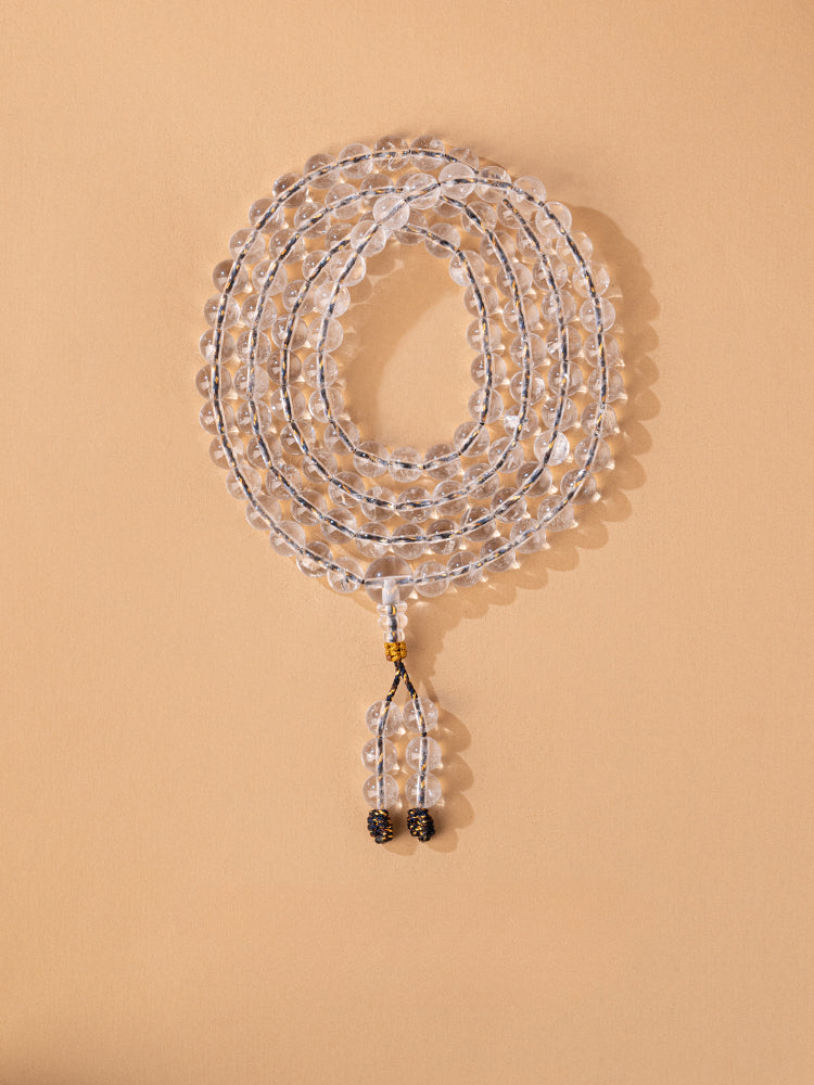 7.5mm Tibetan Himalayan White Crystal 108 Bead Mala