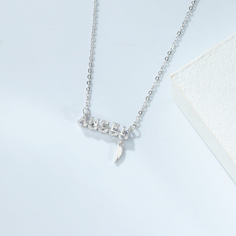 S925 Sterling Silver "Angel" Letter Necklace – Elegant Clavicle Chain Necklace for Women