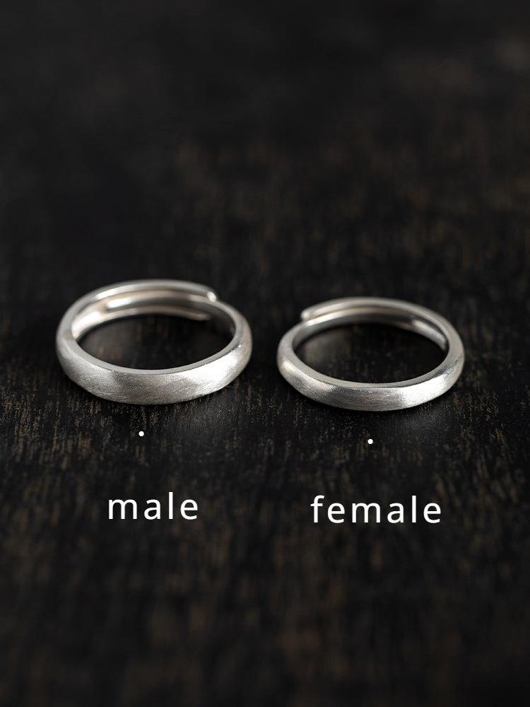 Minimalist Vintage Pure Silver Matte Couple Rings - Adjustable