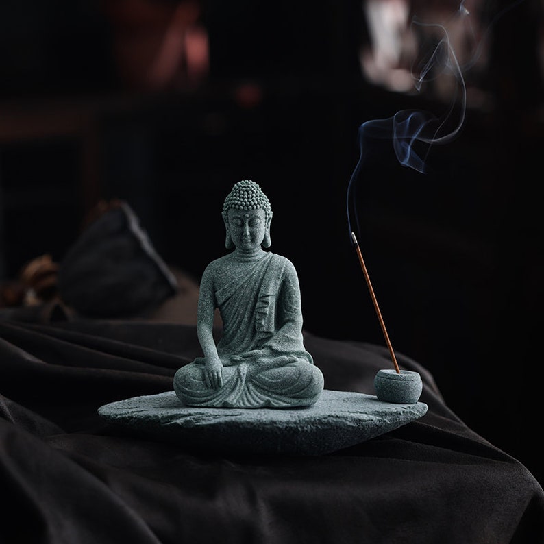 Sandstone Buddha Incense Stick Holder with Incense Tray