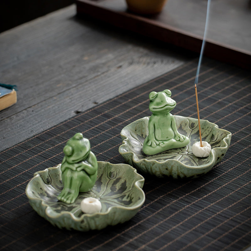 Cute Ceramic Frog Incense Holder for Sticks