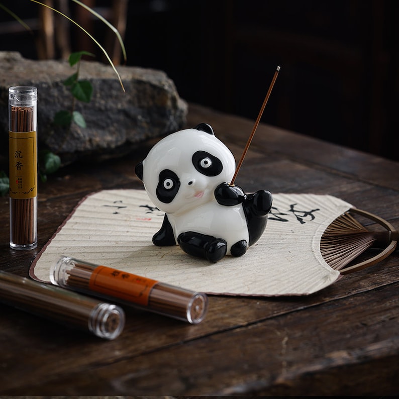 Ceramic panda holder for incense stick