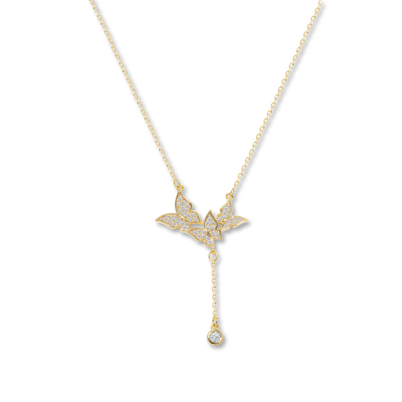 925 Sterling Silver Butterfly Tassel Y Necklace