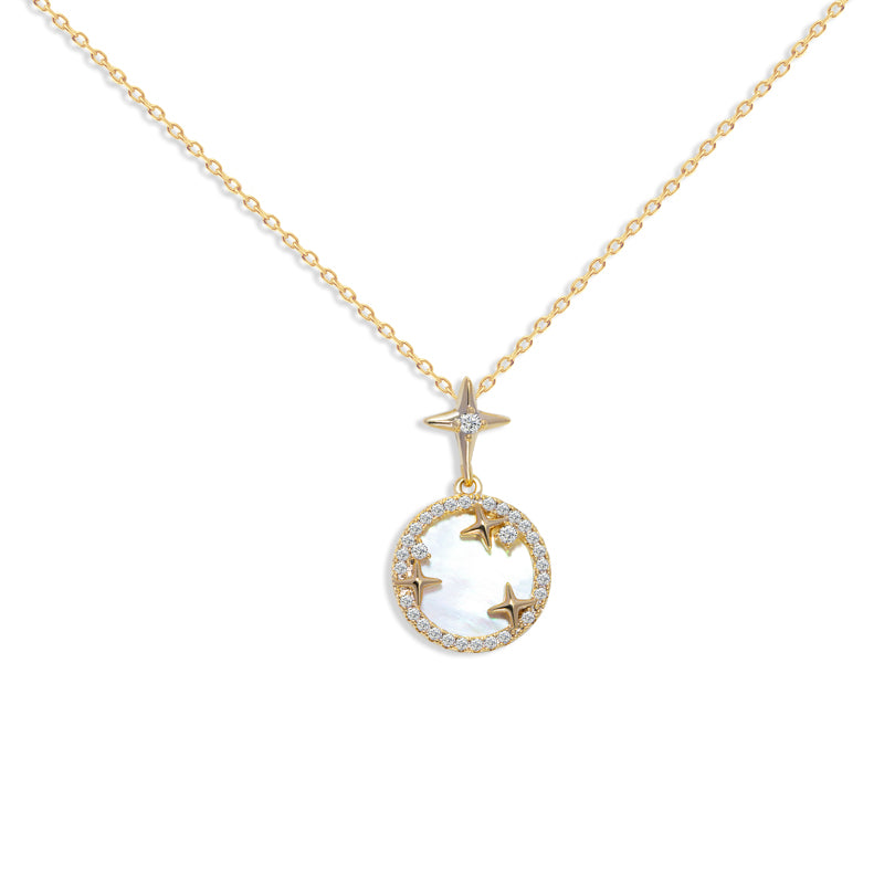 Gold Starry Pendant Necklace S925 Silver with Cubic Zirconia