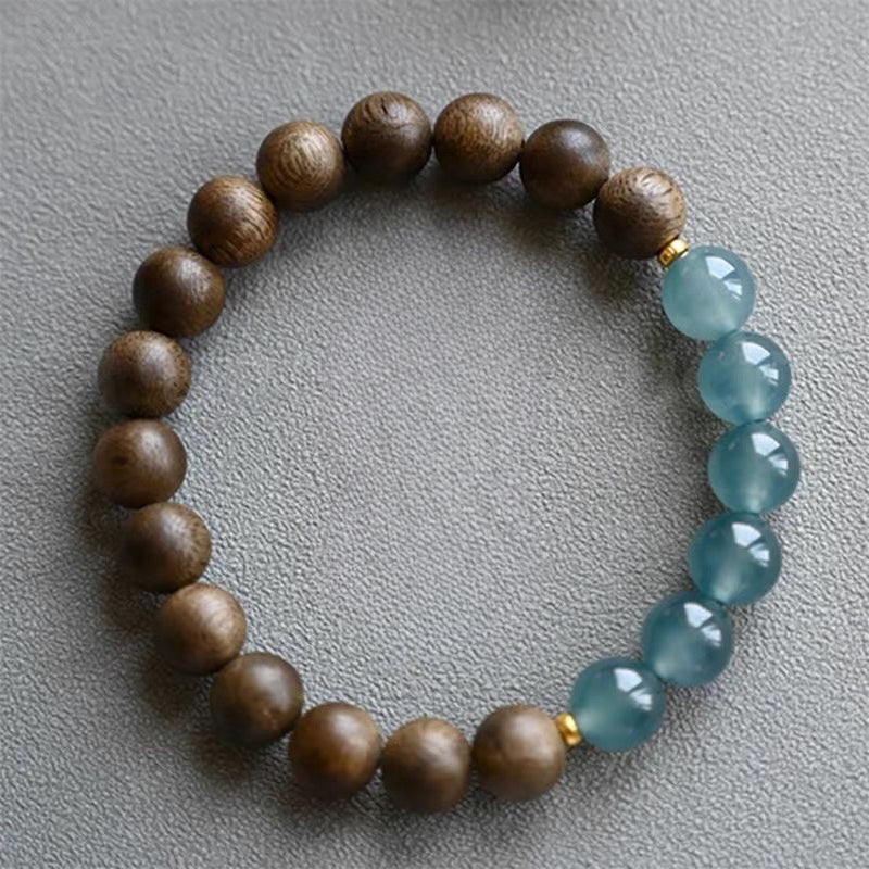 Vietnamese Agarwood Blue Jadeite Bead Bracelet for Women