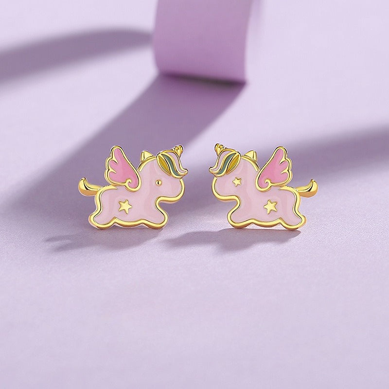 S925 Sterling Silver Rainbow Unicorn Women’s Earrings – Holiday Gift for Christmas & New Year