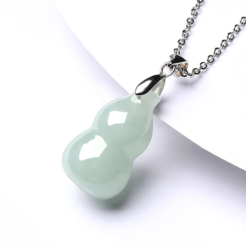 Natural Burmese A-Grade Jadeite Gourd Pendant – Genuine Jade Feng Shui Talisman with Red Cord or Silver Chain