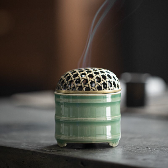 Bamboo-Shaped Ceramic Incense Burner