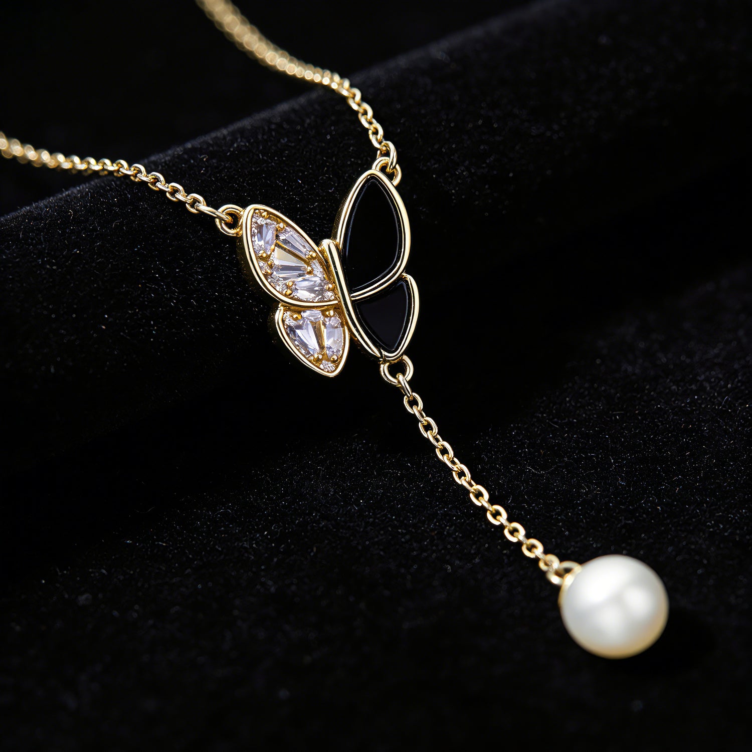 Butterfly Necklace with 18K Gold Plating and Pearl Charm