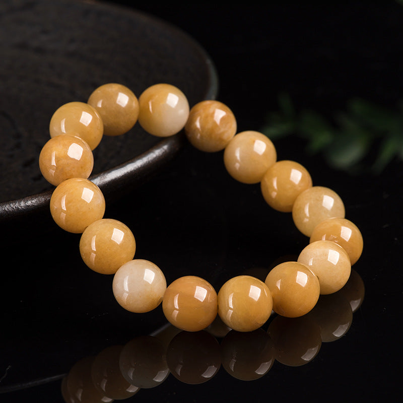 Natural Xinjiang Golden Silk Jade Bracelet – 13mm Round Beads, Light Brown Gemstone Hand-Strung Jewelry, Unisex