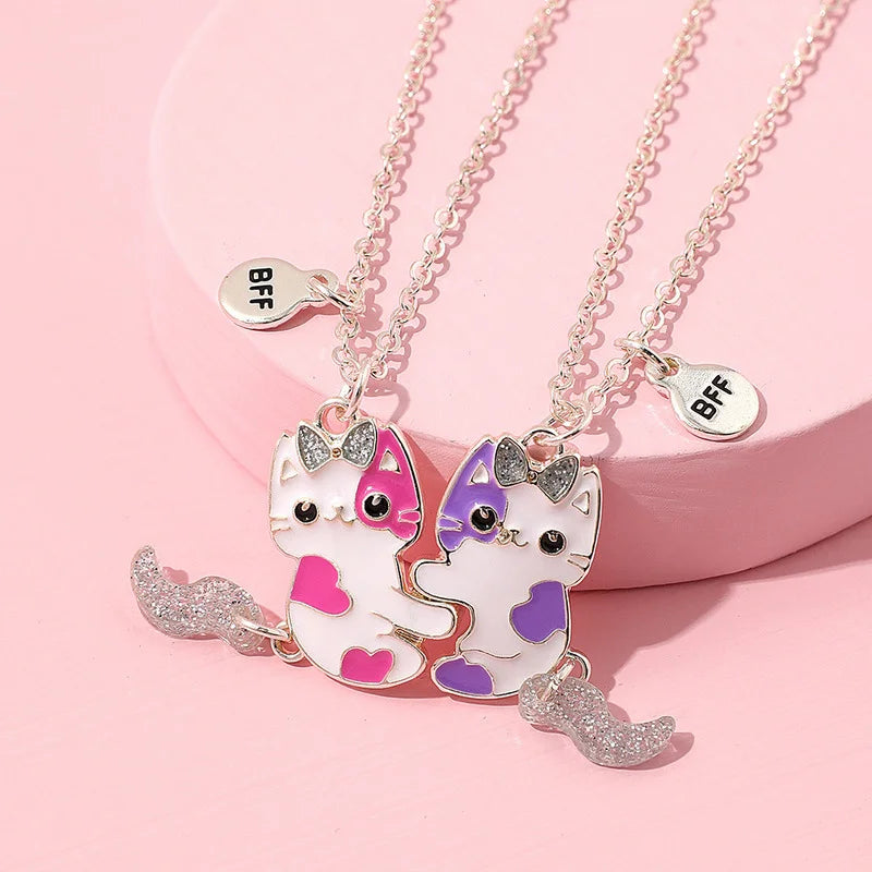 2PCS/Set Cartoon Cat Pendant BFF Necklace for Girls