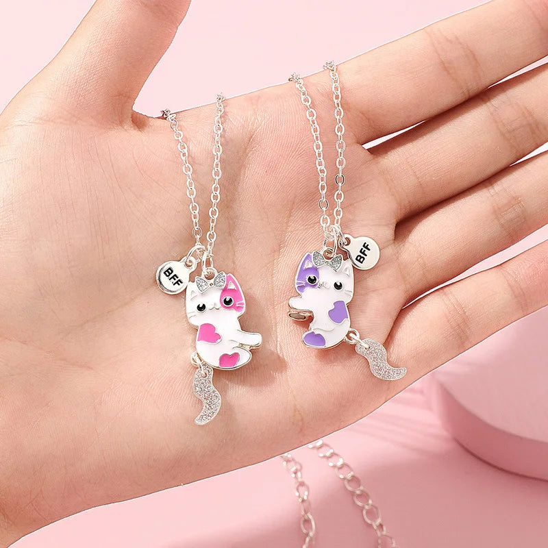 2PCS/Set Cartoon Cat Pendant BFF Necklace for Girls