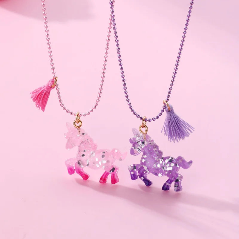 2Pcs/Set Cartoon Unicorn Pendant BFF Necklace for Kids