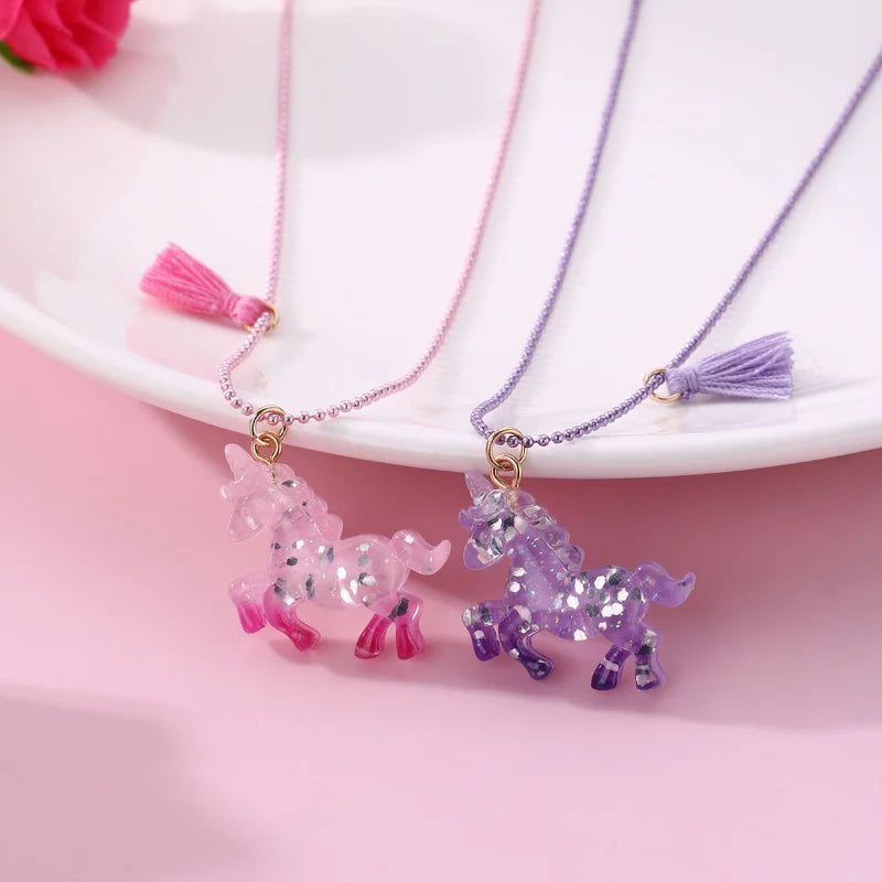 2Pcs/Set Cartoon Unicorn Pendant BFF Necklace for Kids