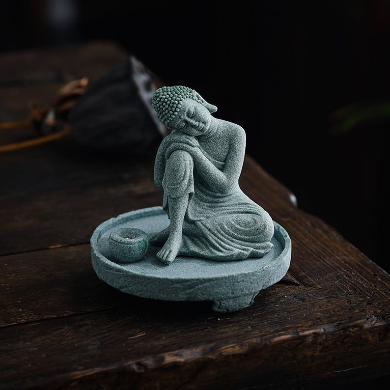 Sandstone Buddha Incense Stick Holder with Incense Tray