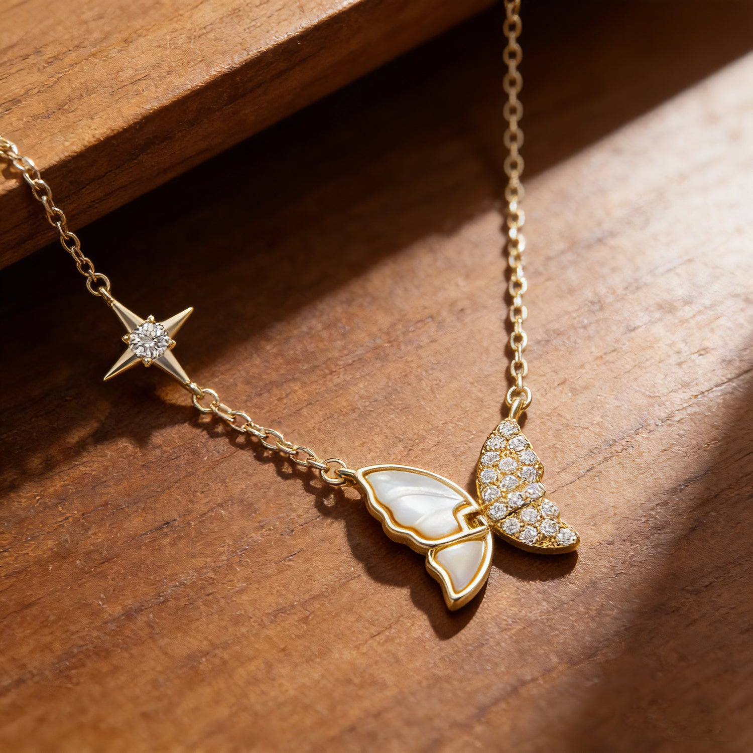 White Mother of Pearl CZ Butterfly Necklace for Women