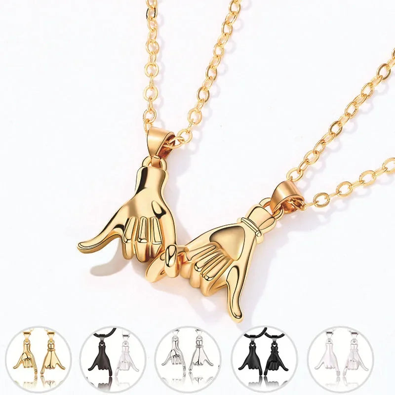 2Pcs/Set Pull Hook Hands Couple Necklace for Friends