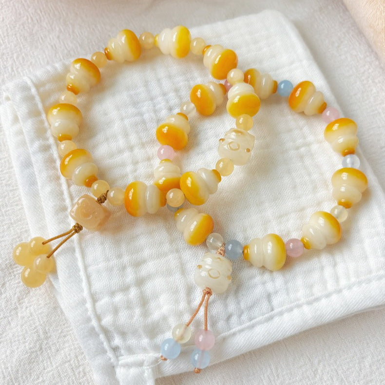Yellow Flower Gourd-Shaped Bodhi Bracelet – Fidget & Stress Relief Beads