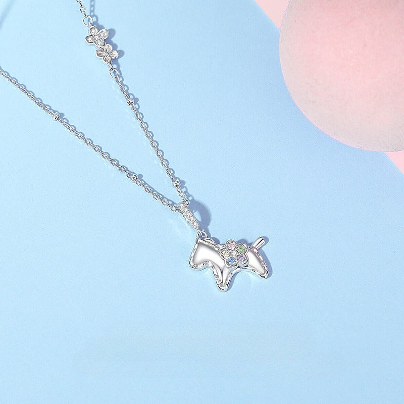 Women’s S925 Silver Cute Horse Necklace, Niche Design 2026 Zodiac Lucky Jewelry