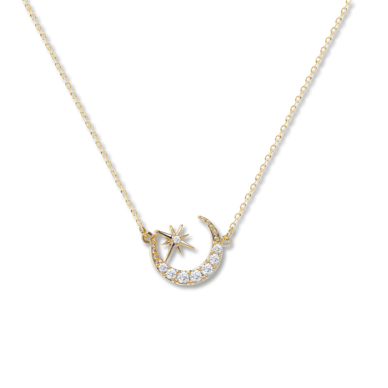 Lucky Star and Moon CZ Necklace for Women