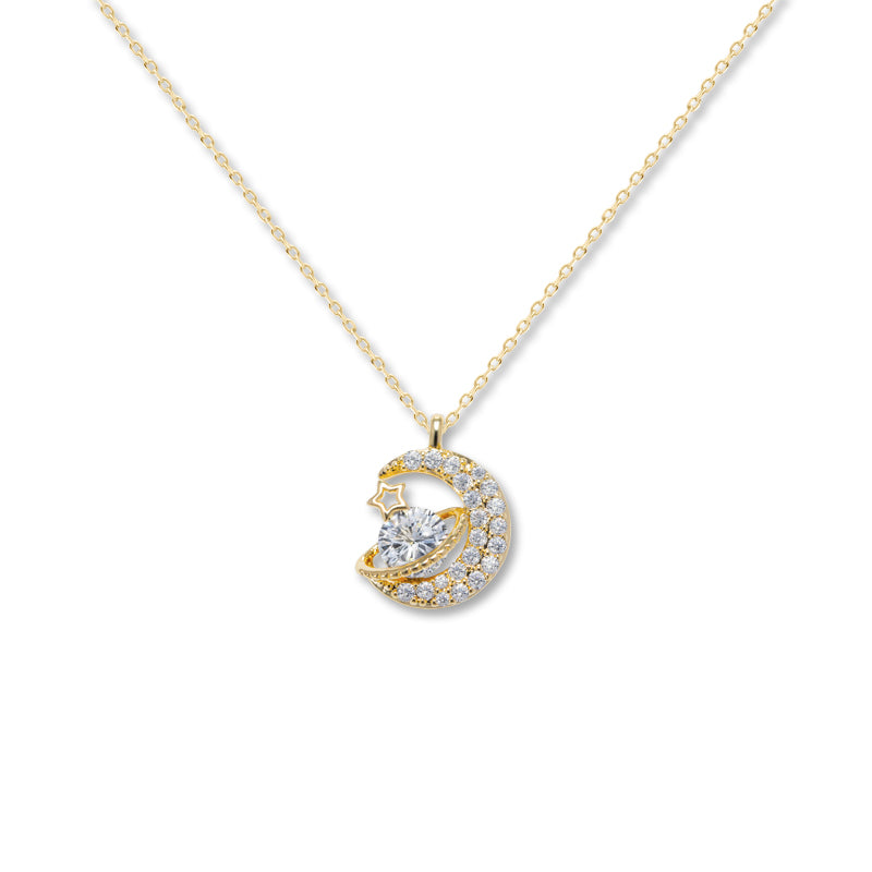 925 Sterling Silver Planet Moon Star Necklace – White Gold Color Collarbone Chain for Women, Gift for Girlfriend & Best Friend