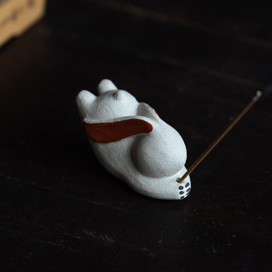 Meditating Ceramic Rabbit Incense Stick Holder