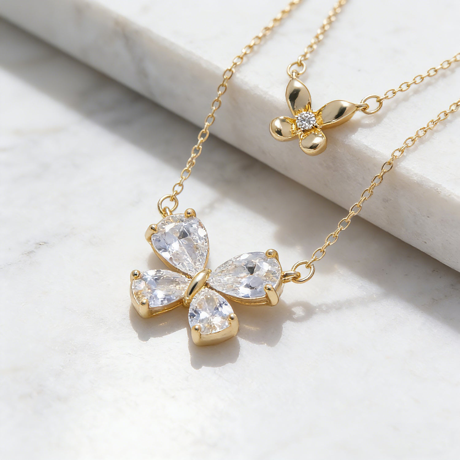 925 Sterling Silver Double Layer Butterfly Bow Necklace