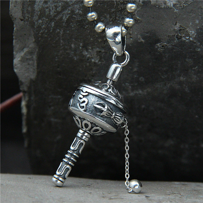 925 Sterling Silver Vajra Pendant with Six-Word Mantra Engraving