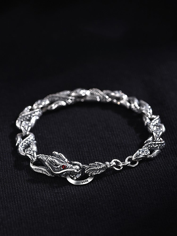 925 Silver Dragon Bone Bracelet