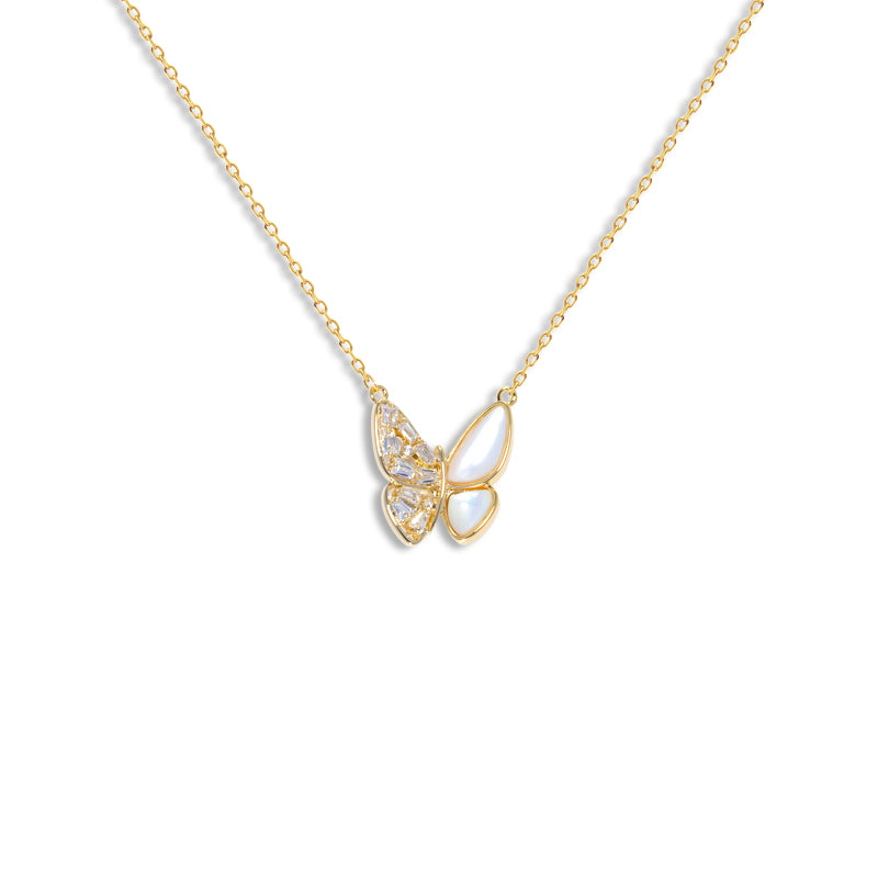 White Mother-of-Pearl Butterfly Necklace with Sparkling Zircon Stones