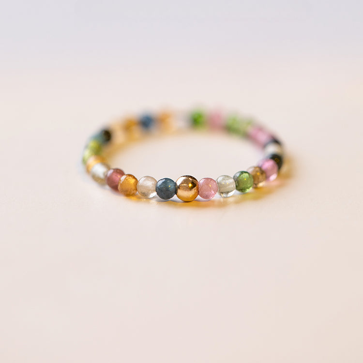 Ultra-fine 2mm Raw Stone Rainbow Tourmaline Ring