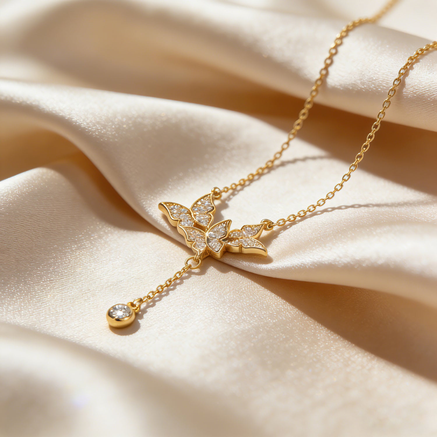 925 Sterling Silver Butterfly Tassel Y Necklace