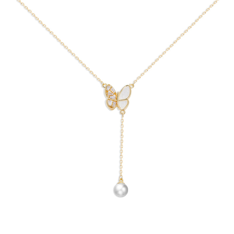 Fashion Butterfly Necklace with Pearl Charm