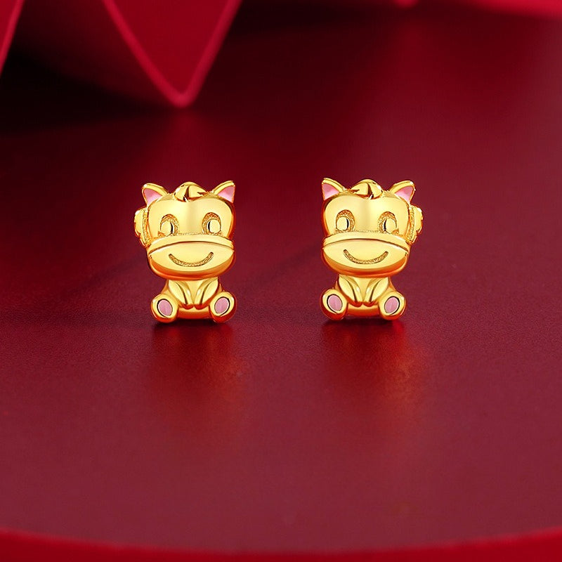 Women’s S925 Silver Chinese 12 Zodiac Earrings, Year of the Horse Lucky Jewelry