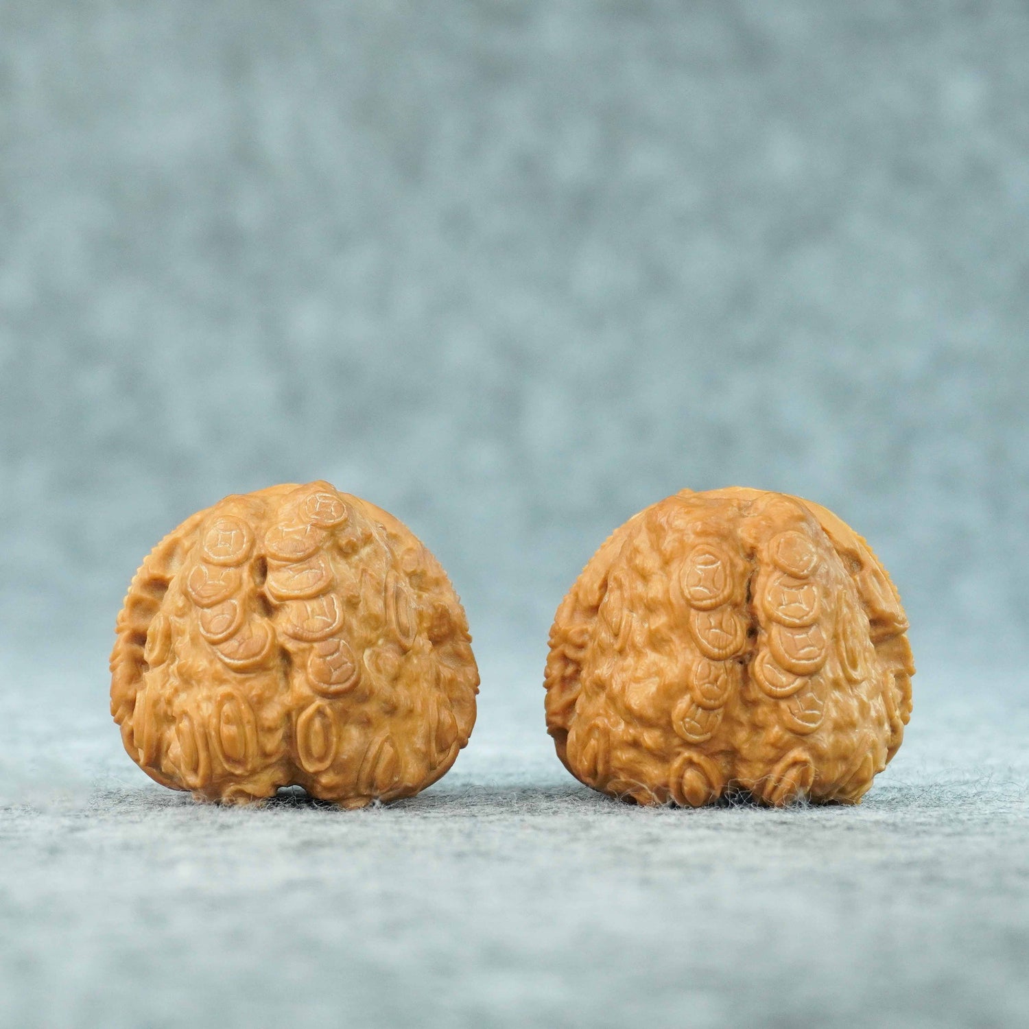 39mm Double-Sided Hand-Carved Toad Head Walnut | Four Fortune Toads | One-of-a-Kind Collector Pair | 071106