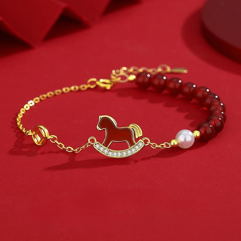 Year of the Horse Red Agate Bracelet with 925 Sterling Silver – New Year Good Luck Charm
