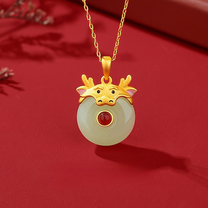 Hetian Jade Peace Circle 12 Chinese Zodiac Necklace – S925 Silver Horse Year Gift Jewelry