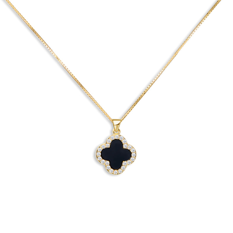 Lucky Four Leaf Clover Zircon Necklace - Classic Black Design