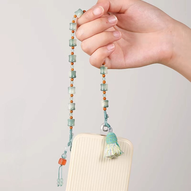 Cute Delicate Bamboo Bodhi Root Phone Charm Bracelet Wrist Strap