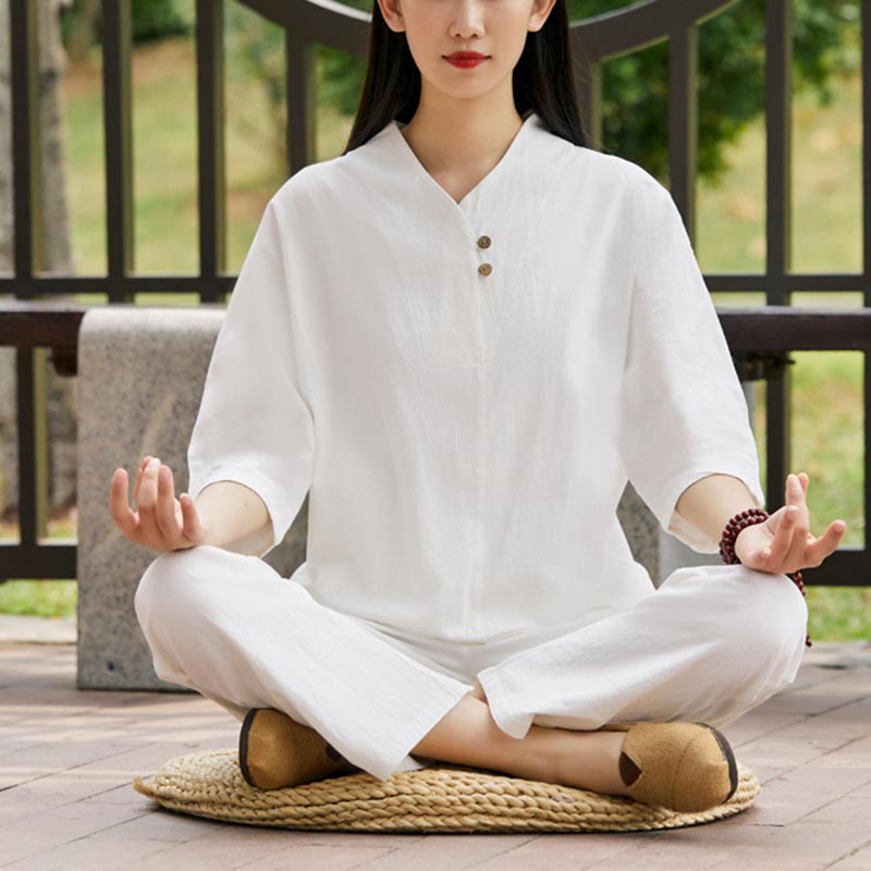 2Pcs Shirt Top Pants Meditation  Tai Chi Cotton Linen Clothing Women's Set