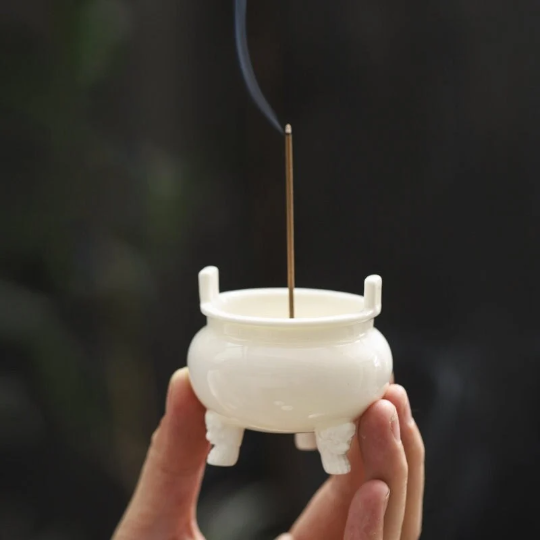 White Porcelain Tripod Incense Burner for Sticks