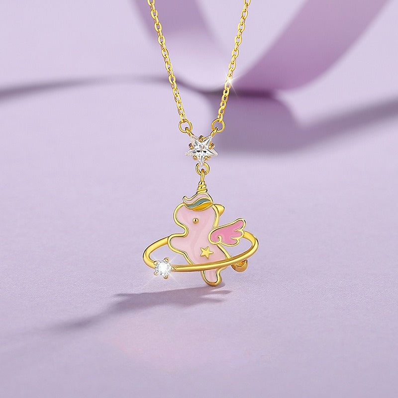 S925 Rainbow Unicorn Jewelry Collection – Necklace, Bracelet, and Earrings Set